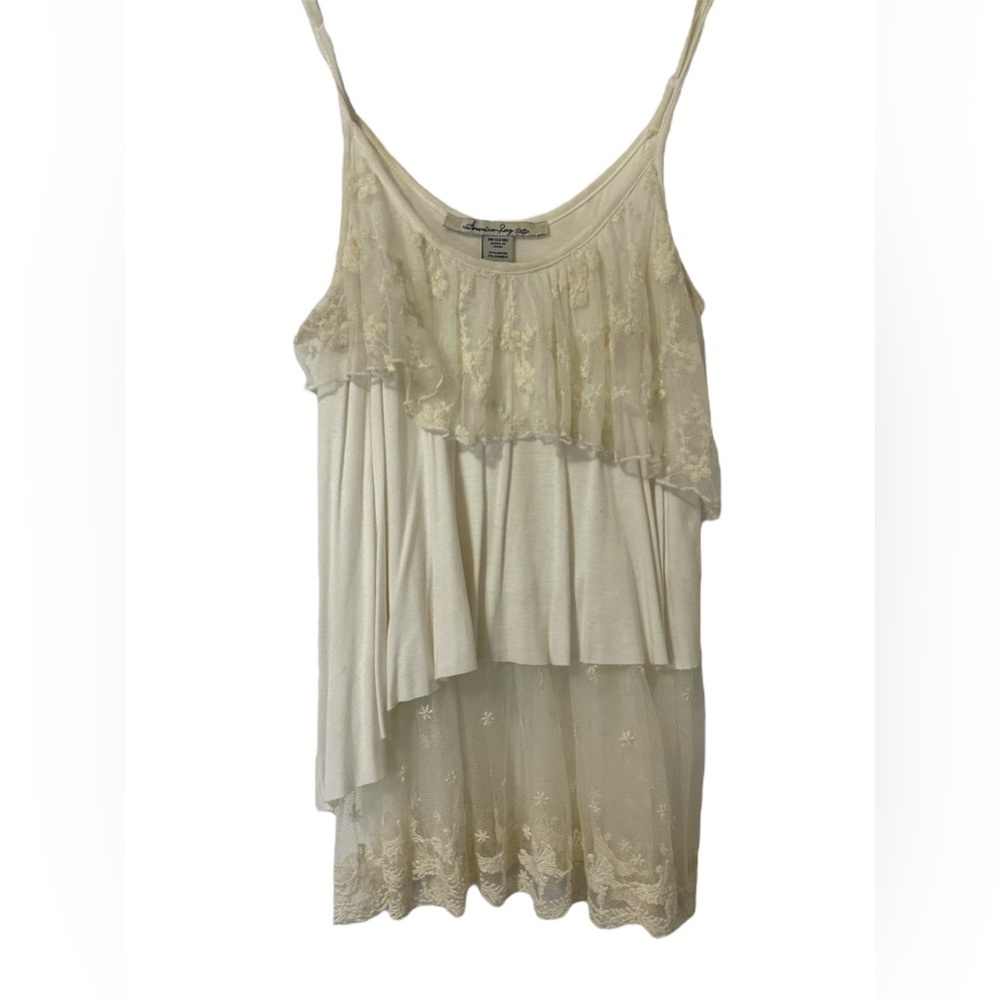 Off-White/Cream Tank Top with Mesh Lace